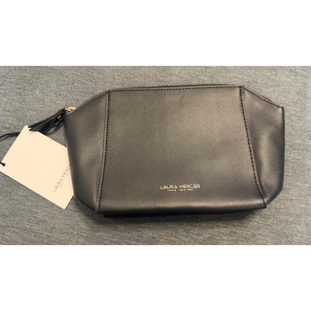 Laura Mercier Black Saffiano Faux Leather Makeup Bag Cosmetic Pouch NWT